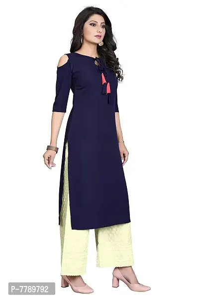 Glance Designs Women's Crepe Solid Cold Shoulder Keyhole Tie Knot Neck Straight Kurta-thumb2