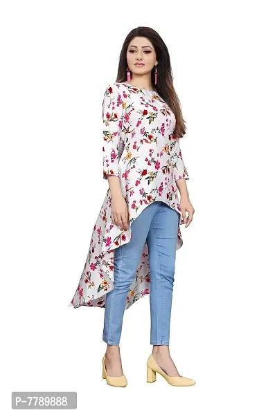 Glance Designs Women's Crepe Floral Printed High Low Regular Fit Top-thumb2