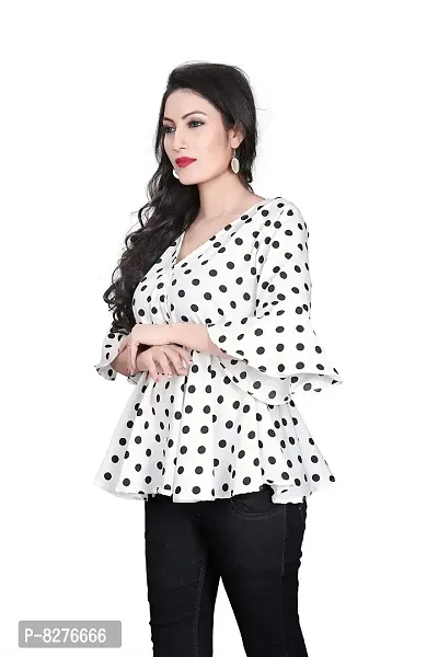 BLANCORA Women Crepe Polka Printed Peplum Regular Fit Top-thumb4