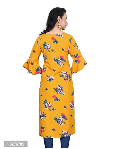 BLANCORA Women's Crepe Printed Bell Sleeve Keyhole Neck Straight Kurta-thumb4