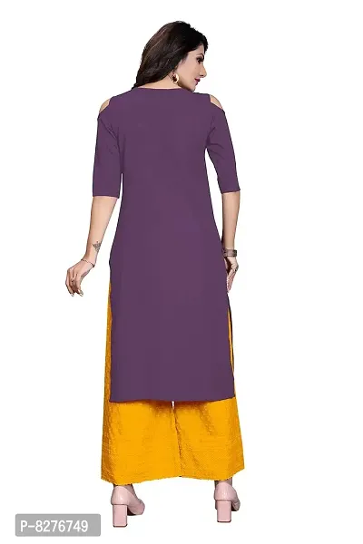 BLANCORA Women's Crepe Solid Cold Shoulder Keyhole Tie Knot Neck Straight Kurta-thumb5