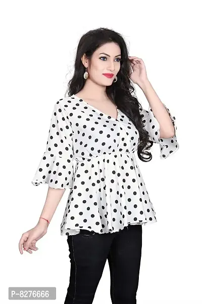 BLANCORA Women Crepe Polka Printed Peplum Regular Fit Top-thumb3