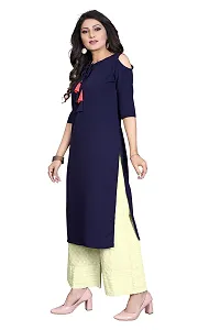 Glance Designs Women's Crepe Solid Cold Shoulder Keyhole Tie Knot Neck Straight Kurta-thumb2