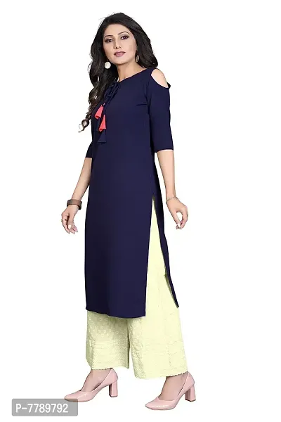 Glance Designs Women's Crepe Solid Cold Shoulder Keyhole Tie Knot Neck Straight Kurta-thumb3