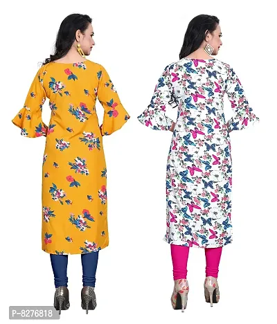 BLANCORA Women's Crepe Printed Bell Sleeve Keyhole Neck Straight Kurta Combo(Pack of 2)-thumb2