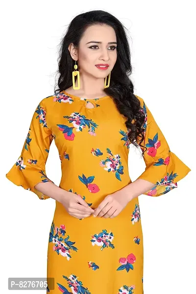 BLANCORA Women's Crepe Printed Bell Sleeve Keyhole Neck Straight Kurta-thumb5