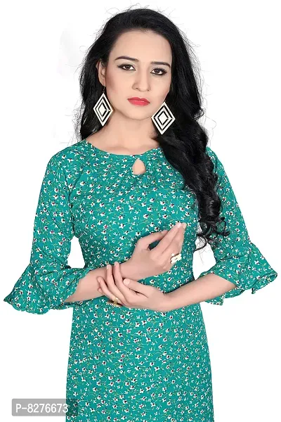 BLANCORA Women's Crepe Printed Bell Sleeve Keyhole Neck Straight Kurta-thumb5