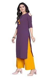 BLANCORA Women's Crepe Solid Cold Shoulder Keyhole Tie Knot Neck Straight Kurta-thumb2