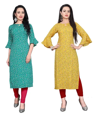 Stylish Crepe Straight Printed Kurta - Pack Of 2