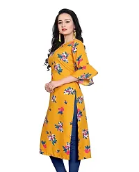 BLANCORA Women's Crepe Printed Bell Sleeve Keyhole Neck Straight Kurta-thumb2