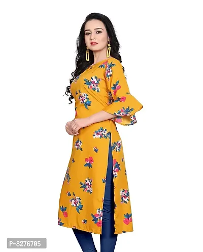 BLANCORA Women's Crepe Printed Bell Sleeve Keyhole Neck Straight Kurta-thumb3