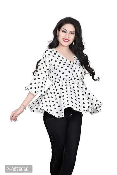 BLANCORA Women Crepe Polka Printed Peplum Regular Fit Top-thumb2