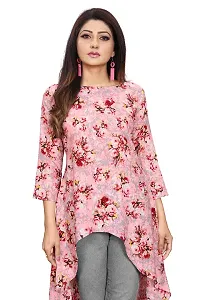 Glance Designs Women's Crepe Floral Printed High Low Regular Fit Top-thumb5