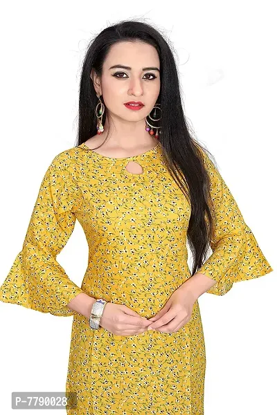 Glance Designs Women's Crepe Printed Bell Sleeve Keyhole Neck Straight Kurta-thumb5