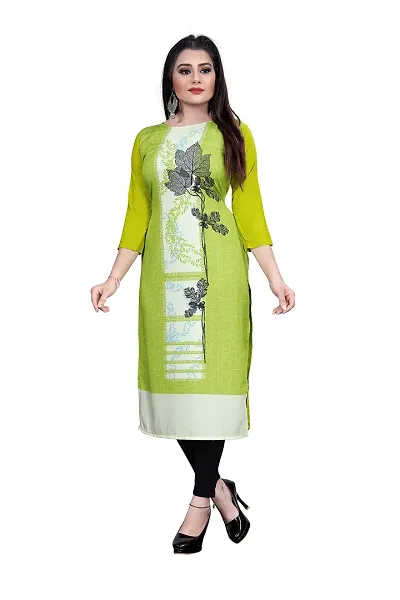 Glance Designs Women's Digital Crepe 3/4th Sleeve Stylish Trendy Straight Regular Kurta