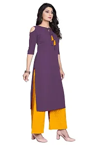 BLANCORA Women's Crepe Solid Cold Shoulder Keyhole Tie Knot Neck Straight Kurta-thumb1