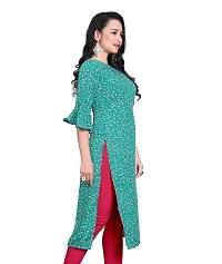 BLANCORA Women's Crepe Printed Bell Sleeve Keyhole Neck Straight Kurta-thumb1