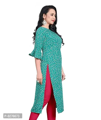 BLANCORA Women's Crepe Printed Bell Sleeve Keyhole Neck Straight Kurta-thumb2