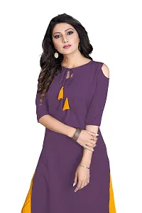 BLANCORA Women's Crepe Solid Cold Shoulder Keyhole Tie Knot Neck Straight Kurta-thumb3