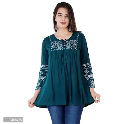 ANJAYA Wome's Embroidered Rayon Top Tunic Dress for Girls-thumb0