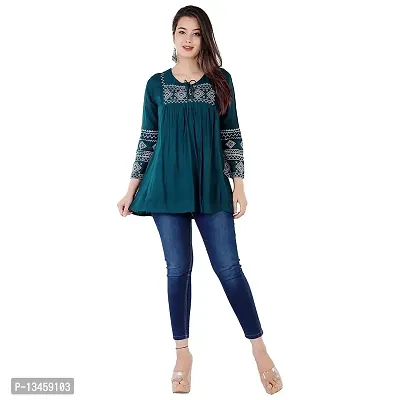 Shiva Fab Short Kurti for Women | Embroidered Straight Rayon Kurta | Round Neck Full Sleeves Short Kurti for Women's