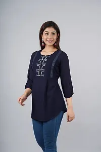 ANJAYA Wome's Embroidered Rayon Top Tunic Dress for Girls (Medium, Navy Blue)-thumb4