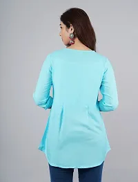 ANJAYA Wome's Embroidered Rayon Top Tunic Dress for Girls (Small, Sky Blue)-thumb1