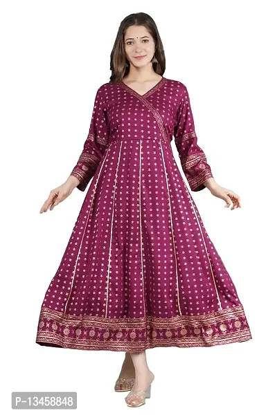 ANJAYA Women's Printed Rayon Gown Kurta