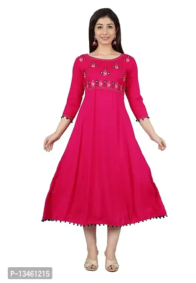 ANJAYA Women's Embroidered Rayon Kurta