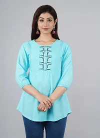 ANJAYA Wome's Embroidered Rayon Top Tunic Dress for Girls (Small, Sky Blue)-thumb4