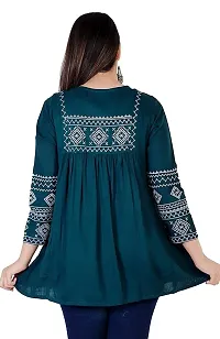 Shiva Fab Short Kurti for Women | Embroidered Straight Rayon Kurta | Round Neck Full Sleeves Short Kurti for Women's-thumb1