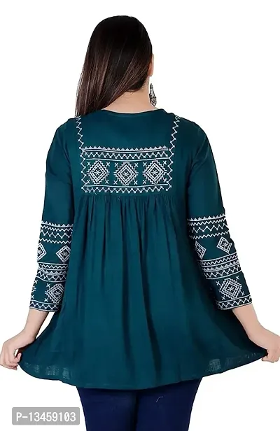 Shiva Fab Short Kurti for Women | Embroidered Straight Rayon Kurta | Round Neck Full Sleeves Short Kurti for Women's-thumb2