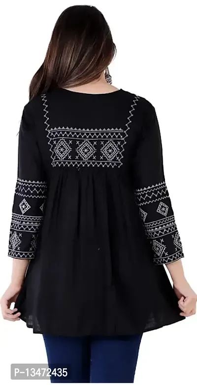 ANJAYA Wome's Embroidered Rayon Top Tunic Dress for Girls (XX-Large, Black)-thumb2