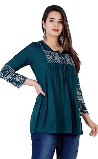 Shiva Fab Short Kurti for Women | Embroidered Straight Rayon Kurta | Round Neck Full Sleeves Short Kurti for Women's-thumb3