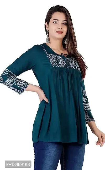 Shiva Fab Short Kurti for Women | Embroidered Straight Rayon Kurta | Round Neck Full Sleeves Short Kurti for Women's-thumb4