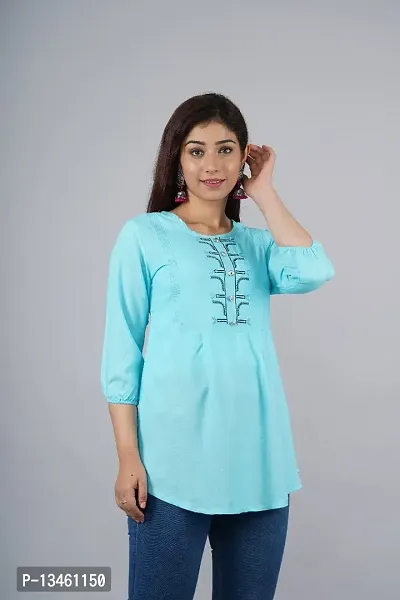 ANJAYA Wome's Embroidered Rayon Top Tunic Dress for Girls-thumb3