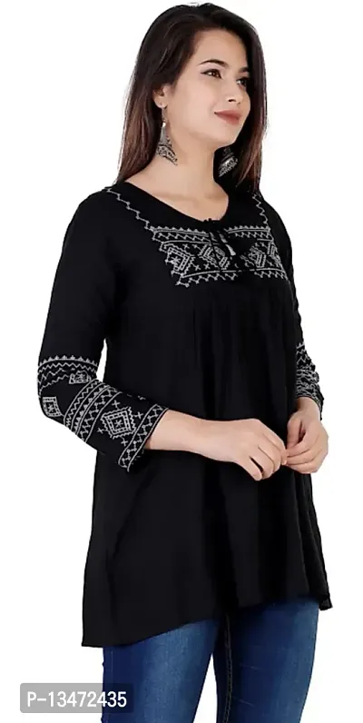 ANJAYA Wome's Embroidered Rayon Top Tunic Dress for Girls (XX-Large, Black)-thumb3