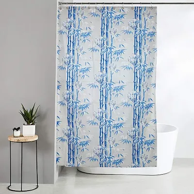 Bamboo Design PVC Shower Curtain Set of 1 with 8 Plastic Hooks (Blue)