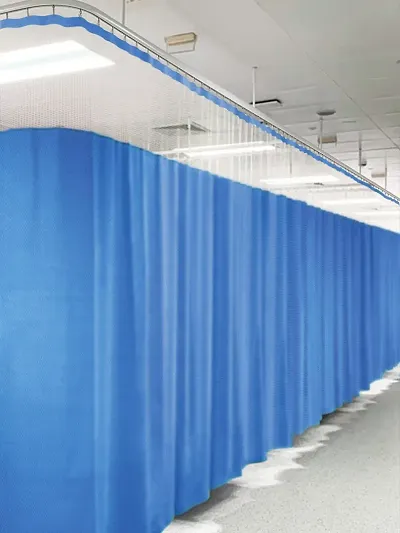 PVC Hospital Partition Curtain with Square net on top for ICU and Wards (7 FEET by 4.5 FEET, Blue)