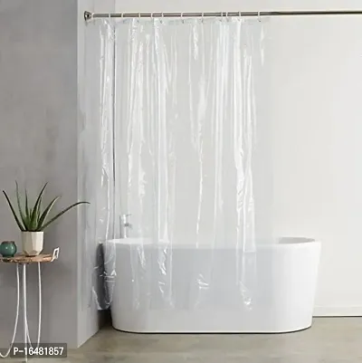 PVC Classic Bathroom Curtain with Hooks, Standard, Transparent, 1 Piece (8 FEET by 4.5 FEET)-thumb2