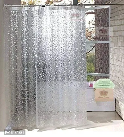 PVC Transparent Coin Design Shower Curtain with 8 Hooks, Waterproof (8 FEET by 4.5 FEET)-thumb0