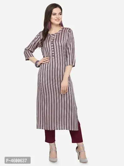 Stylish Grey Striped Rayon Women Kurta