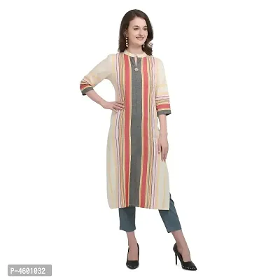 Elegant Multicolored Cotton Striped Women Kurta