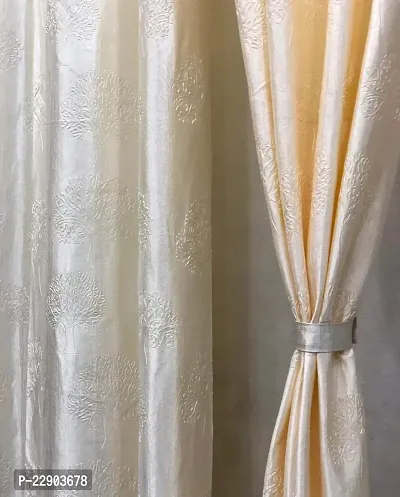 Dream Era Fine Decorative Polyester Cream Tree Punch Curtains for Window 2 Pc. Size 4 Feet x 6 Feet