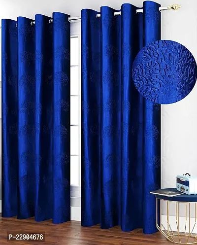 Dream Era Fine Decorative Polyester Blue Tree Punch Curtains for Window 2 Pc. Size 4 Feet x 6 Feet-thumb0