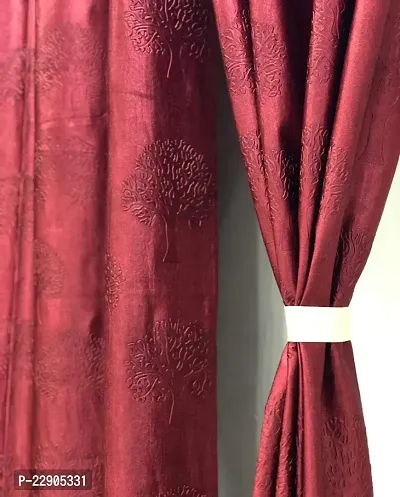 Dream Era Polyester Blended Fine Decorative Solid Tree Punch Curtains for Window - 2 Pieces, Maroon, 4 Feet x 5 Feet, Blackout