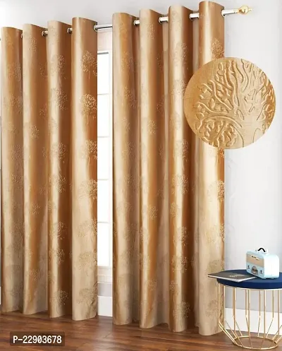 Dream Era Fine Decorative Polyester Cream Tree Punch Curtains for Window 2 Pc. Size 4 Feet x 6 Feet-thumb2