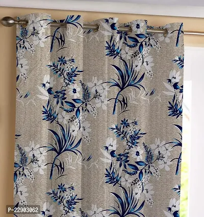 Dream Era Long Print Earth Grass with Floral Curtains for Door 2 Pc. Color Blue Size 4 Feet x 7 Feet
