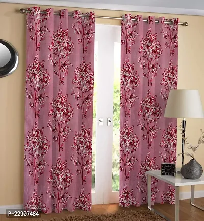 Dream Era Polyester Long Crush Tree Printed Curtain for Long Door 2 Pc. Color Maroon Size 4 Feet x 8 Feet-thumb2