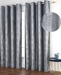 Dream Era Fine Decorative Polyester Solid Tree Punch Curtains for Window, Grey, 4 X 5 Feet, 2 Pc, Blackout-thumb1